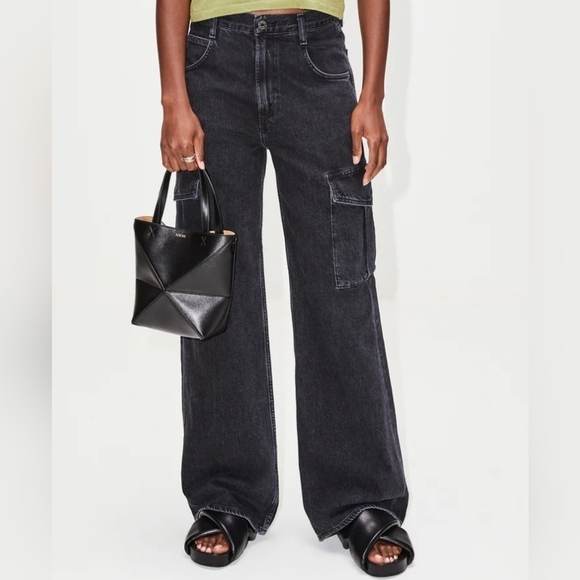 AGOLDE Minka Wide Leg Cargo Jeans in Distressed Black Size 28 - Picture 2 of 16